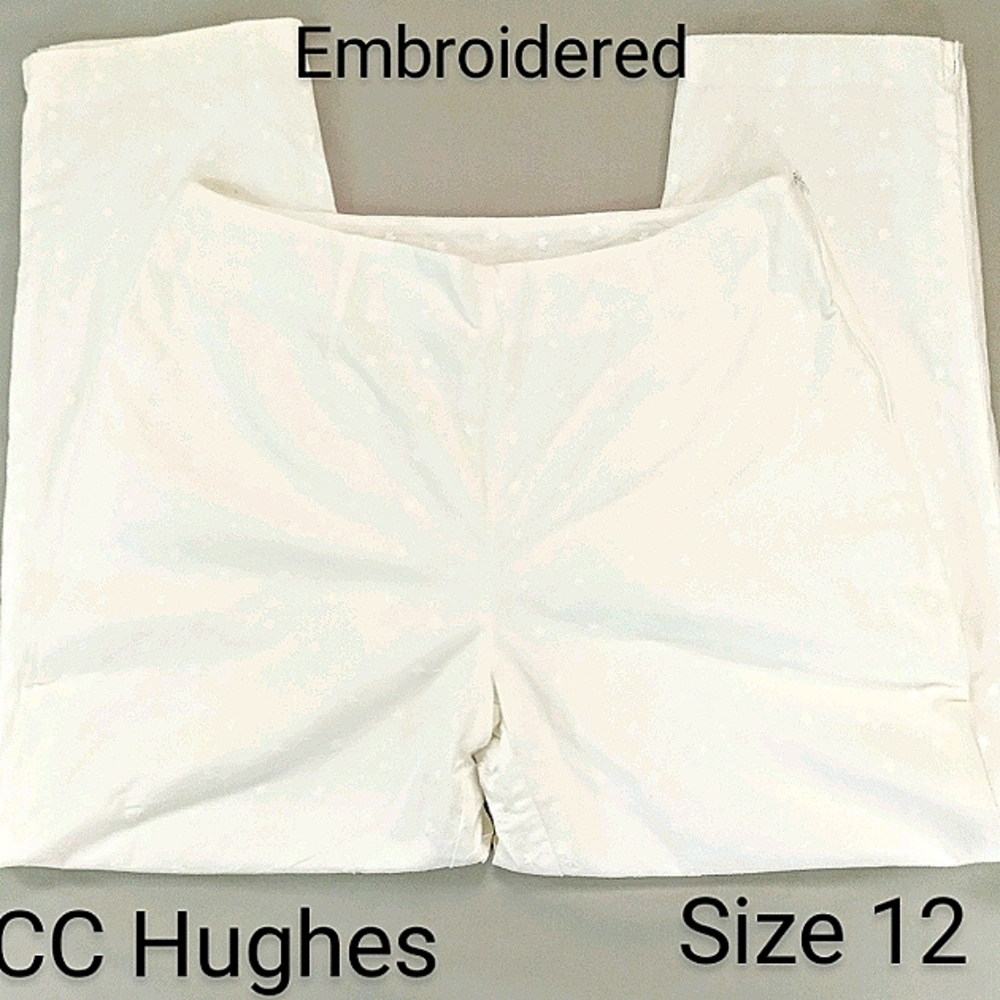 CC Hughes Cotton White/White Embroidered Pants 12